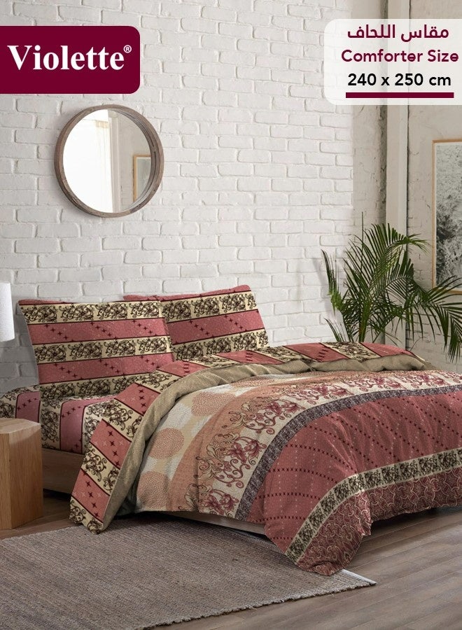 Violette Comforter Set, High Quality PolyCotton Made in Egypt, 4 Pieces, Fits 200x200 cm Double Size Bed, Soft Cooling Breathable, Stylish Printed Elegance, Comforter Size 240x250 cm, Classic - Image 1